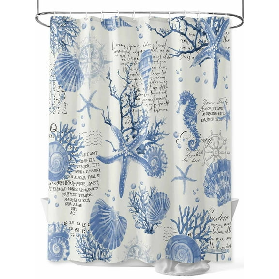 Shower Curtain Blue Seahorse Starfish Coral Bath Curtains Decor Vintage Style Waterproof Polyester Fabric Bathroom Shower Curtain Set with 12 Hooks Decoration 72 x 72 Inches