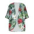 thumbnail image 4 of Women's 3/4 Sleeve Kimono Cardigan Open Front Chiffon Cover Ups Tropical Print Beach Casual Hawaiian Clothes (S, Green-A), 4 of 6
