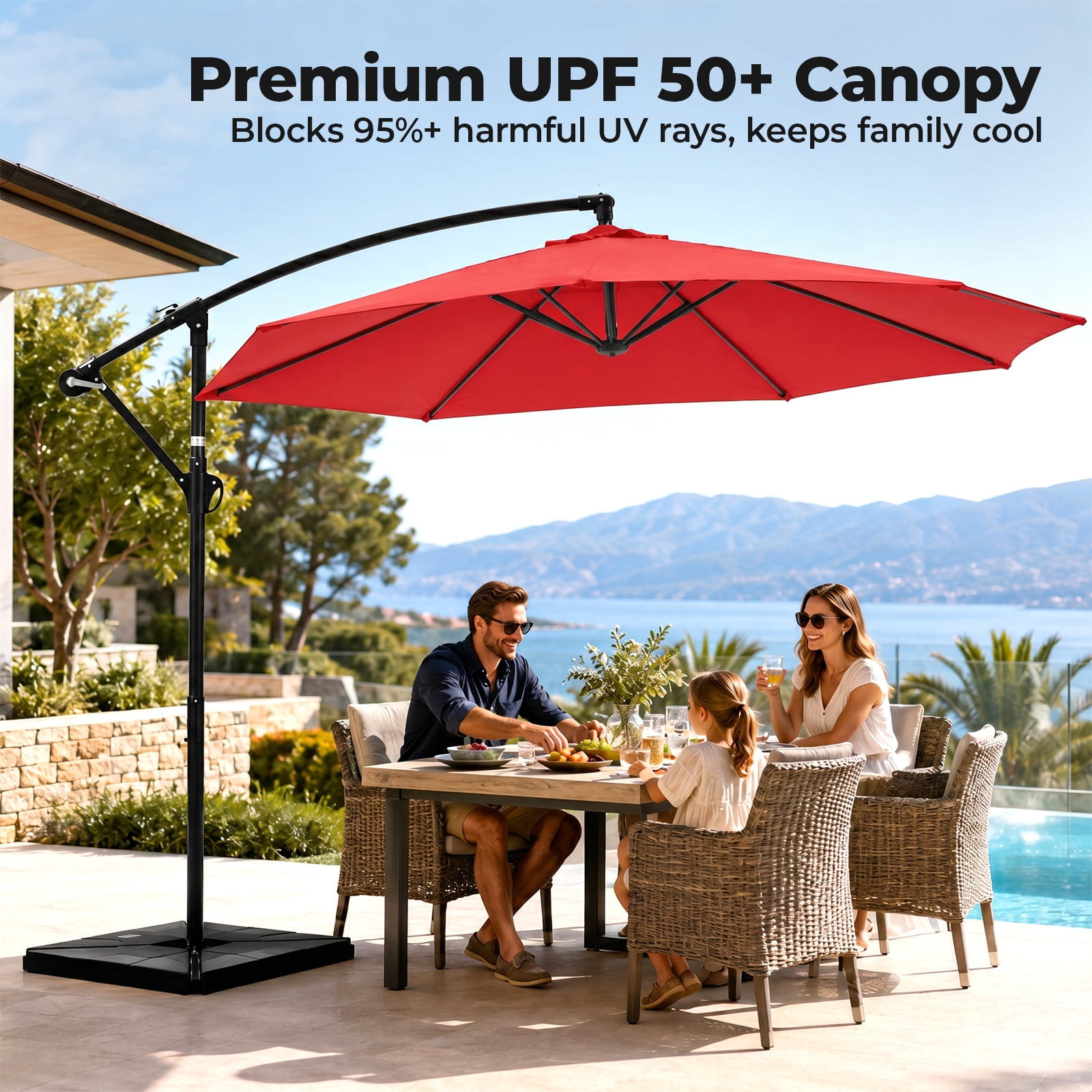Alvantor 9.8ft Offset Patio Umbrella Hanging Cantilever Beach Umbrella Outdoor Sun Shade with Easy Tilt, UPF50+ Protection, 8 Ribs, for Backyard, Patio, Pool