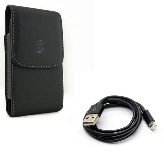 Holster Leather Case Belt Clip w Power Charger Cord 6ft USB Cable for iPhone XS,X,8,7,6S,6,11 Pro Models
