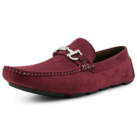 Image of Amali Mens Slip On Casual Driving Loafers With Buckle Burgandy Size 15