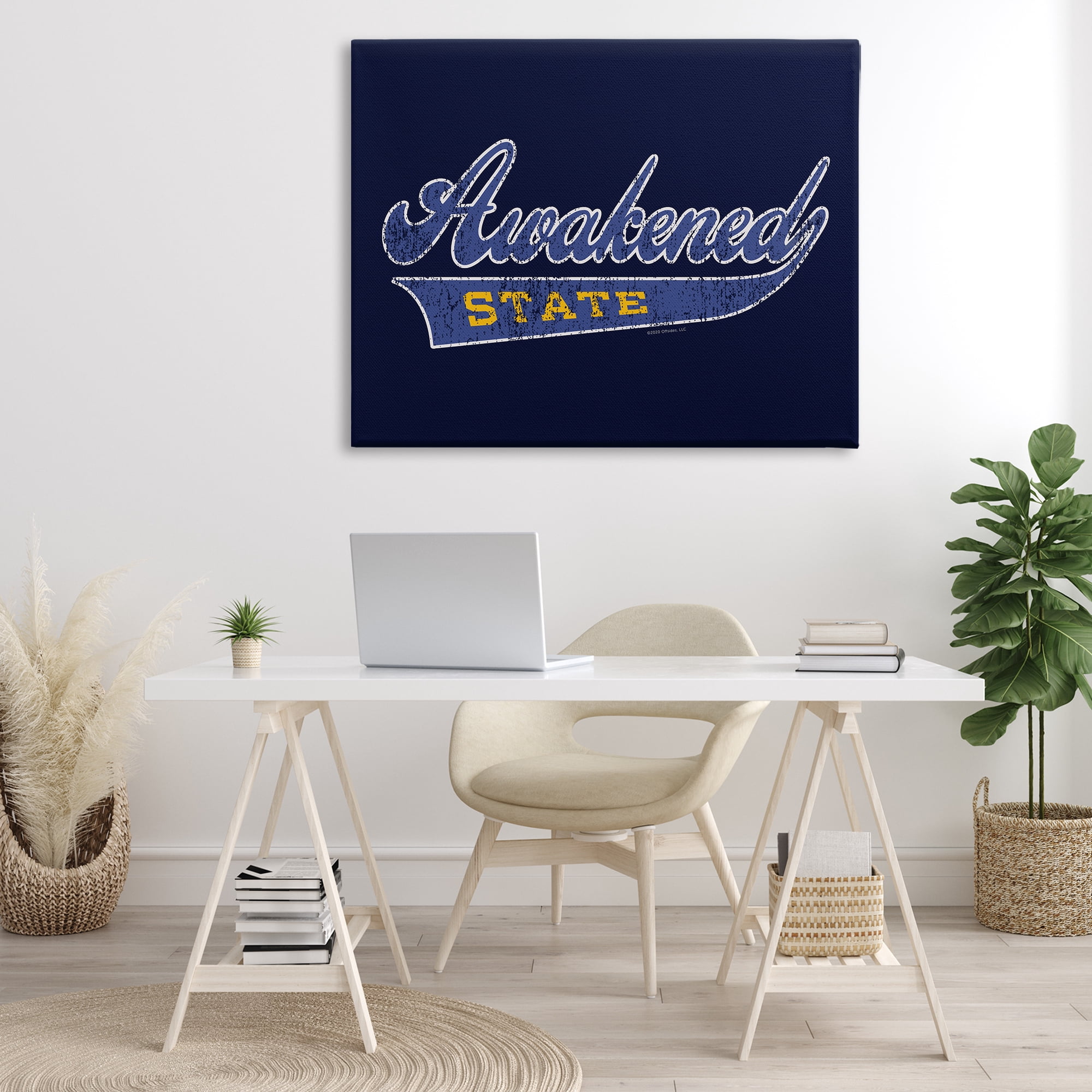 Stupell Industries Awakened State Varsity Novelty & Humor Painting Wrapped Canvas Art Print Wall Art, 48 x 36