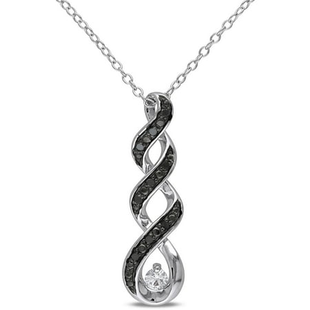 1/6 Carat T.G.W. Created White Sapphire and Black Diamond Accent Sterling Silver Infinity Pendant, 18