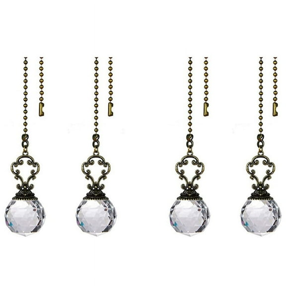 Set of 4 Vintage-Style Clear Fan Pull Ceiling Fan Chain Pulls Crystal Prism Ball