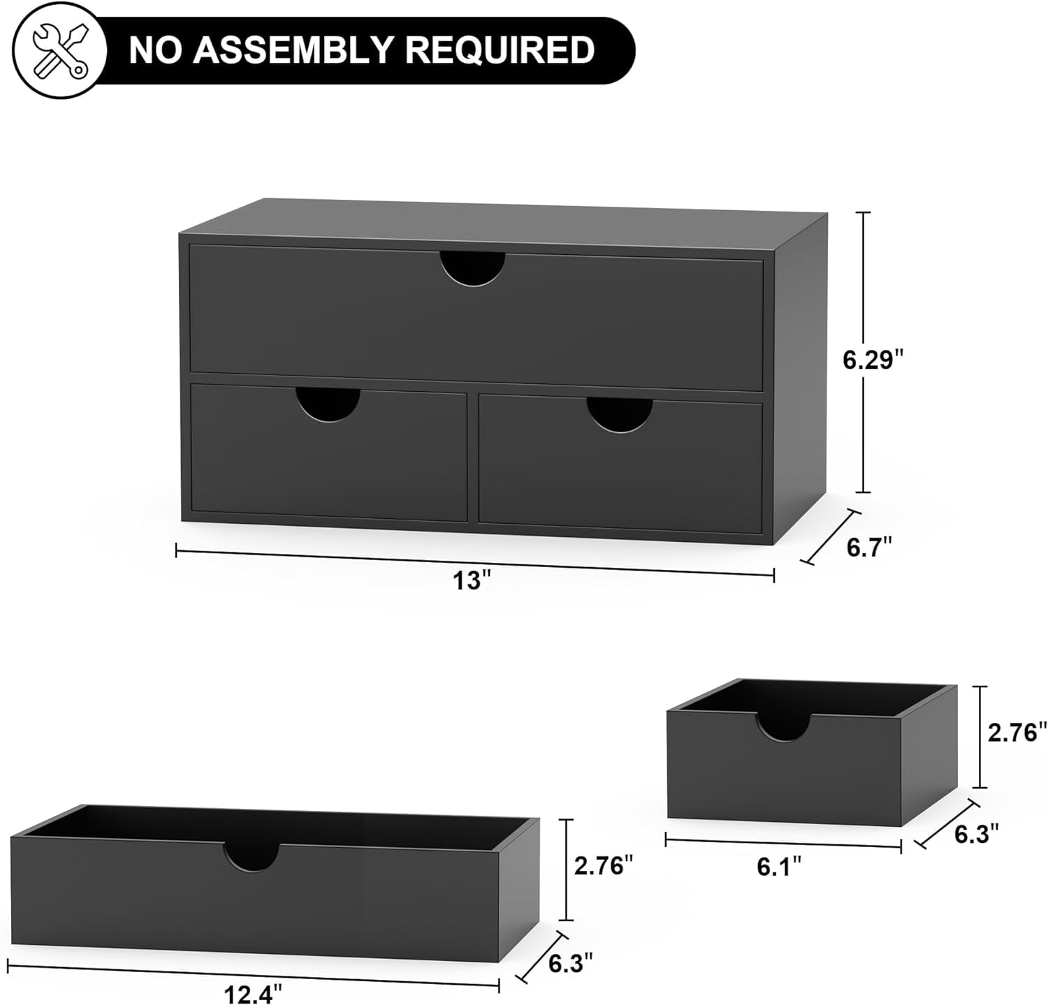 Bamboo Desk Organizer with Drawers Desktop Storage Drawers for Bills Office Supplies Kitchen Utensils Organizing Tool for Home Classroom Organization No Assembly (Black with Shelf)