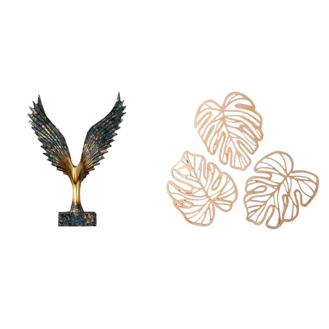 Estatua de la casa,Estatua de ala hecha a mano,artesanía de resina para cafetería,Placa de pared con hojas de palma,Decoración de pared de madera con hojas de palma,Adorno de madera con