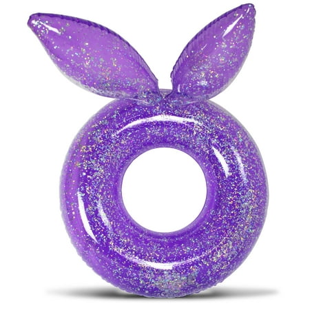 UPC: 0769498046517 | POZA Inflatable Bunny Pool Float Tube – Confetti Premium UV Resistant Swim Ring Pool Float with Bunny Ears Kids and Adult Pool Toys Heavy Duty Inflatable Pool Floats for Pool – 36 Inches Purple