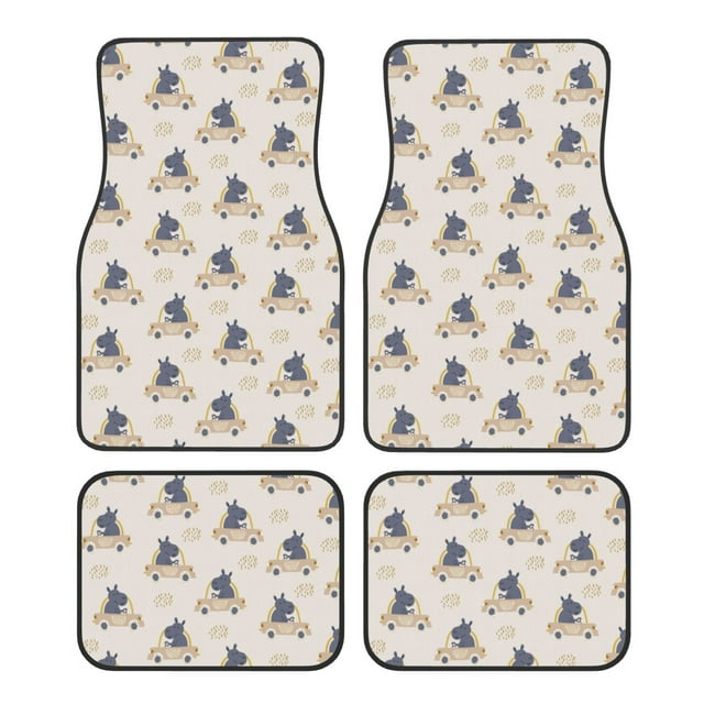 Disketp Hippos Driving A Car for Crystal Velvet Car Mats Four-Piece Set,All-Season Automotive Protection, Vehicles, Cars, Trucks, and SUVs,Anti-Slip Design