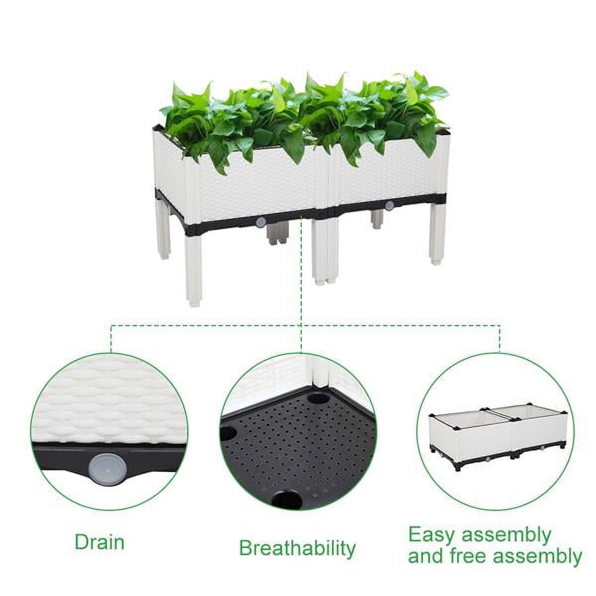 2Pcs Free Splicing Injection Planting Box Rattan Pattern Garden Bed, Sturdy & Lightweight, Easy Assembly for Gardens, Patios, Balconies, White