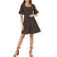 thumbnail image 5 of Allegra K Women's Sweetheart Neck Smocked Waist Bell Short Sleeve Floral Dresses, 5 of 6