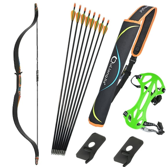 Kids Recurve Bow Archery Set 6-12 Years Beginner Training with 8 Arrows Double Arrow Rest Quiver Arm Guard