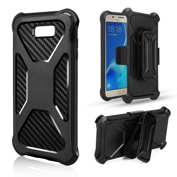 LG X Power 2, X Charge, Fiesta, Fiesta 2, K10 Power Case, Rugged Slim Carbon Fiber Holster Combo Clip Cover - Black