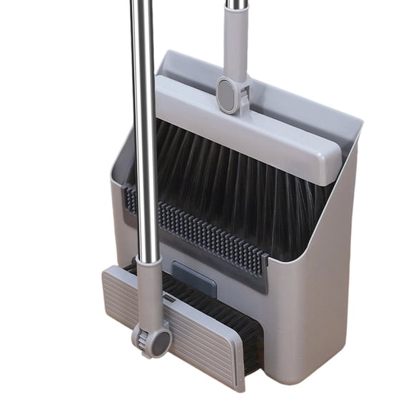 Broom Dustpan Combo, 3 in 1 Standing Broom and Dustpan, Household Sweeping Broom Set, Upright Dustpan Broom Kit, Heavy Duty Floor Broom Set for Pet Hair Home Kitchen Indoor Outdoor Cleaning, Grey