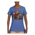 thumbnail image 2 of Vintage Hot Rod Old Garage Cars and Trucks Womens Graphic T-Shirt, Light Blue, X-Large, 2 of 3