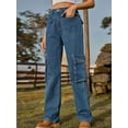 thumbnail image 2 of Women High Waisted Cargo Pants Wide Leg Casual Pants 6 Pockets Trousers Blue M, 2 of 5
