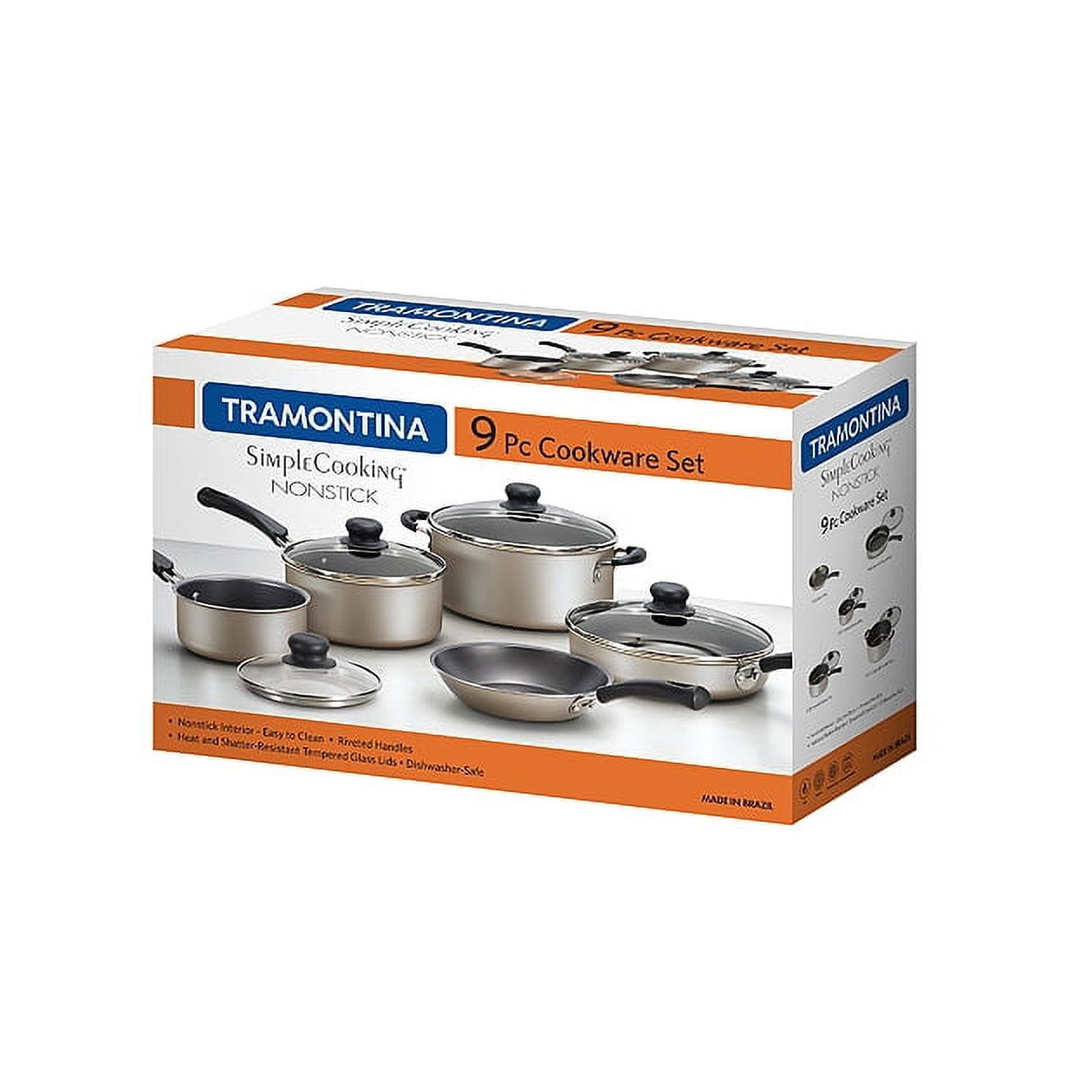 Tramontina 9-Piece Non-stick Cookware Set, Red Finish - Zars Buy