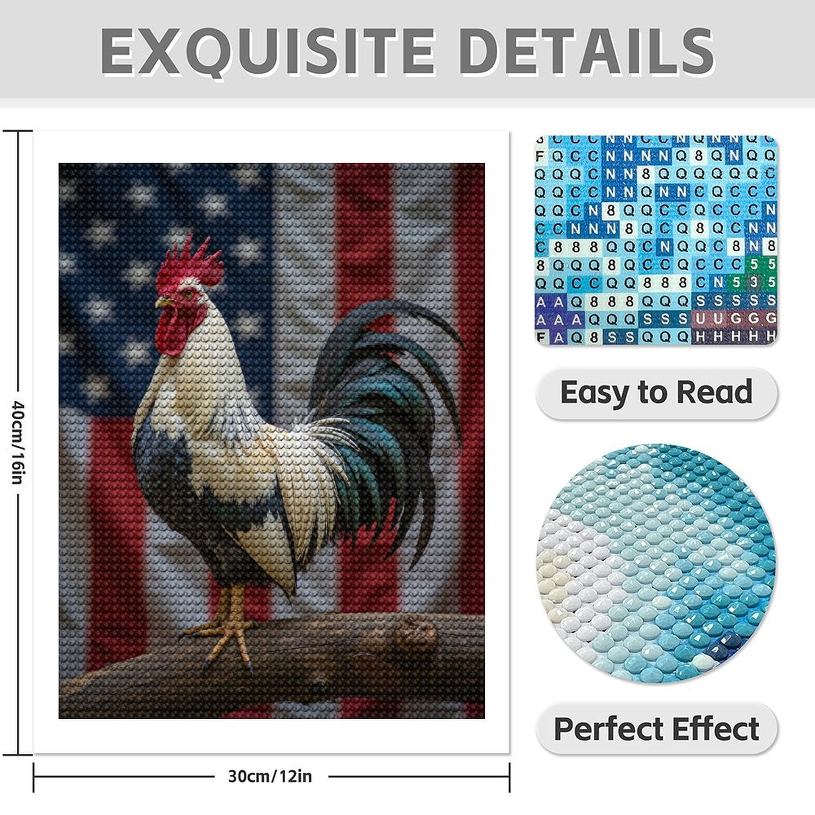 Diamond Art Kit for Adults, Rooster On Rustic Branch Background Diamond Painting for Adults Beginners, 5D DIY Diamond Art Painting Kits, Colorful Diamond Painting Craft for Home Decor 12x16