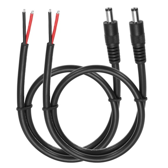 2pcs DC Power Pigtails Cable, 5.5mm x 2.5mm Male Barrel Plug Connector to Bare Wire Open End 50cm for CCTV Camera, DVR, LED Strip