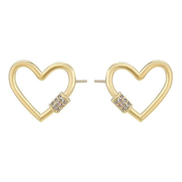 Finos Aretes Corazón Con Swarovski Oro Lam 14k Estuche