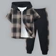 thumbnail image 2 of Godom Baby Boy Clothes Spring Summer Outfit Boys Clothes 3T 4T 5T 6T 7T Short Sleeve Plaid Hooded Top & Pants Two-Piece Suit,Brown, 2 of 7