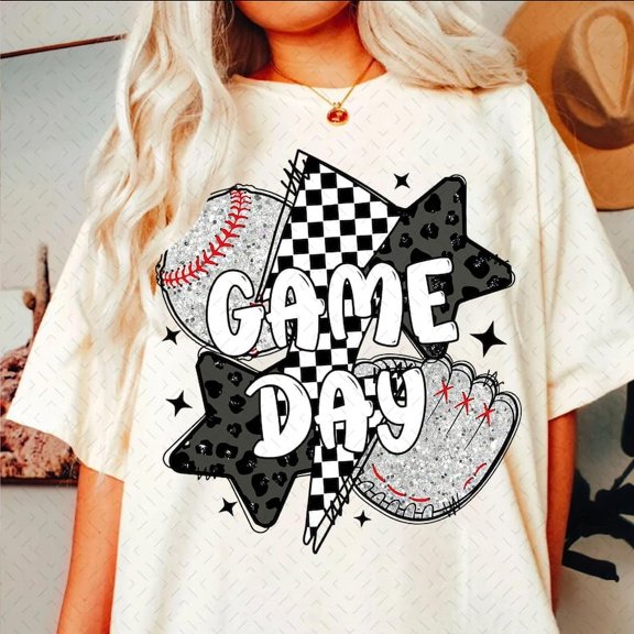Glitter Baseball Mama T-Shirt, Game Day Baseball Mom Tee, Retro Checkered Baseball Shirt, Leopard Coquette Baseball Shirt