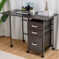 Folding Computer Desk with 3 Storage Drawers, Mobile Home Office Desk