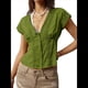 thumbnail image 2 of Blusa de Encaje con Cuello en V para Mujer, Corta, Fruncida, Ropa de Verano para Vacaciones Verde M, 2 of 8