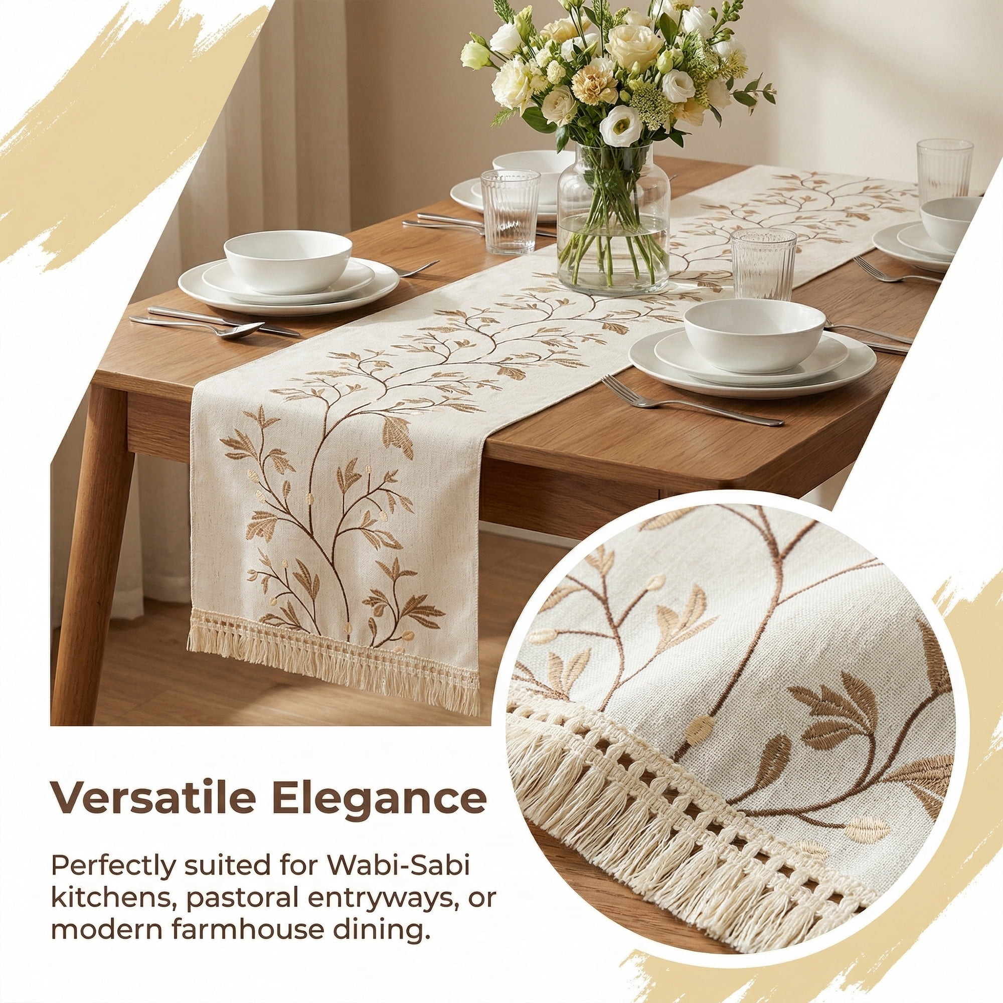 Unique Bargains Long Washable Floral Table Runner for Dining Decor Coffee 15.4"x106.3"