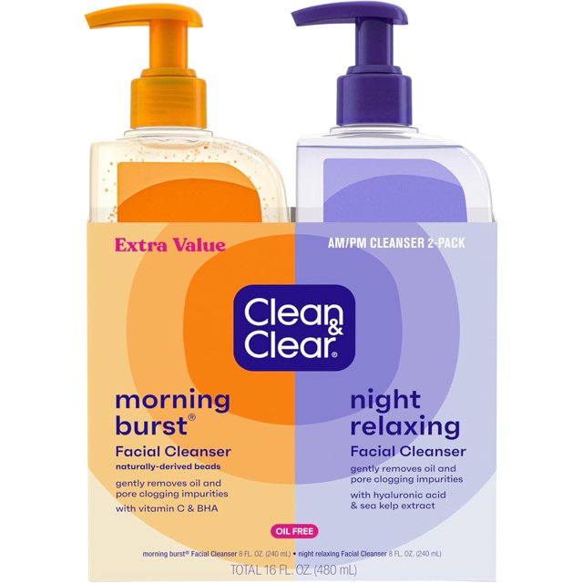 2-Pack Oil-Free Facial Cleansers with Citrus Scent, Morning Burst and Night Relaxing, 16 oz