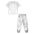 thumbnail image 3 of TiaoBug Kids Girls Boys Jazz Hip Hop Clothing Set Metallic T-shirt with Pant Street Ballet Dance Performance Costume Silver 12, 3 of 5