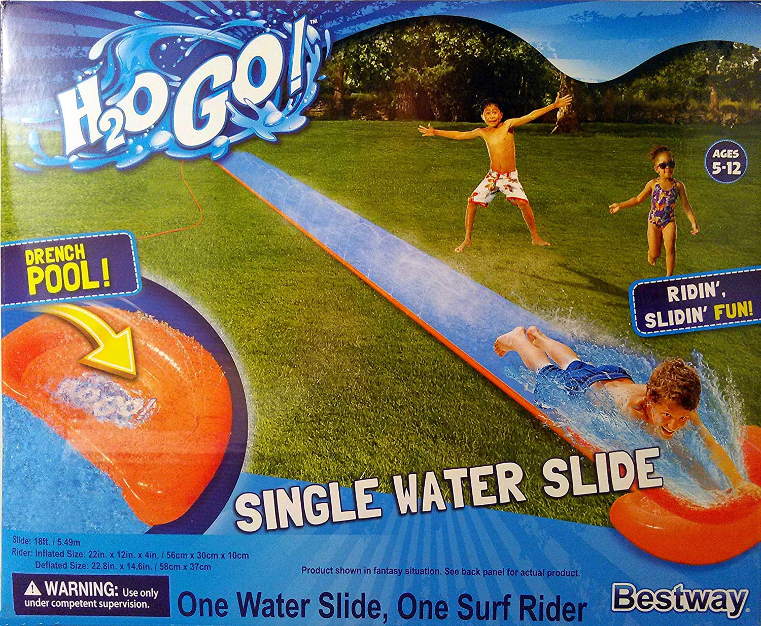 H2O GO! 18ft. Single Water Slide with Drench Pool and Surf Rider! Ages