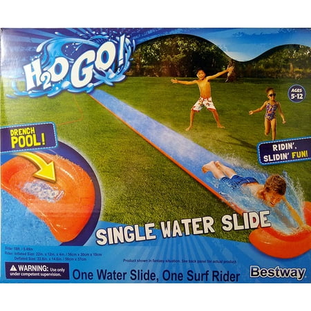 H2O GO! 18ft. Single Water Slide with Drench Pool and Surf Rider! Ages 5-12 (Best Way To Get Wifi On The Go)