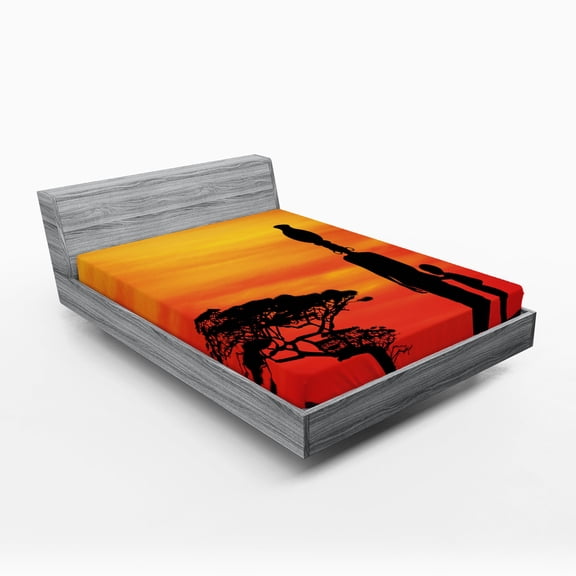 Ambesonne African Fitted Sheet, Mother and, Queen Size, Scarlet Yellow and Black
