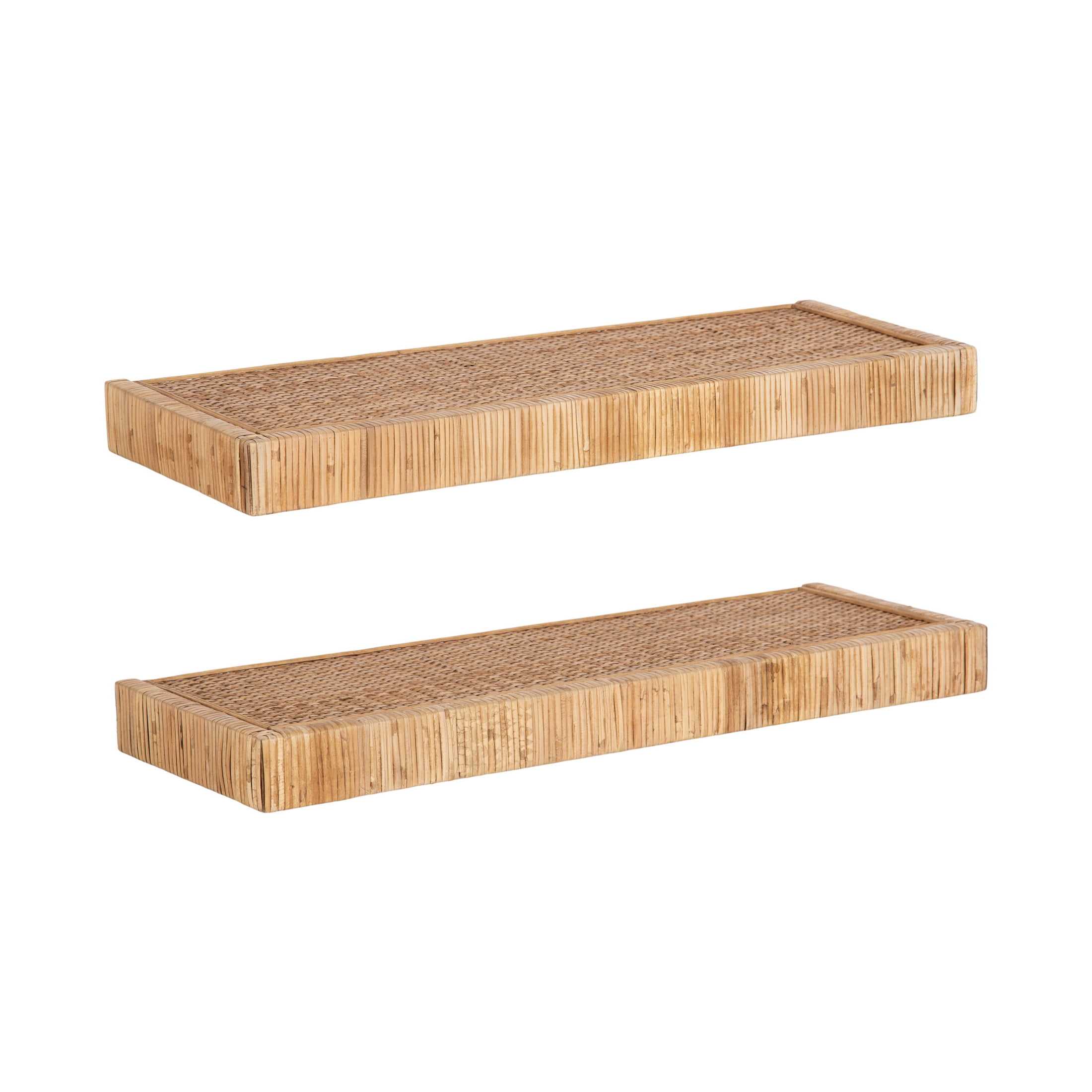 Kate and Laurel Rahmati Modern Rattan Floating Shelves, Set of 2, 24 x 8, Natural Rattan, Boho Bathroom and Kitchen Shelves for Above Toilet or Cute Nursery Bookshelves