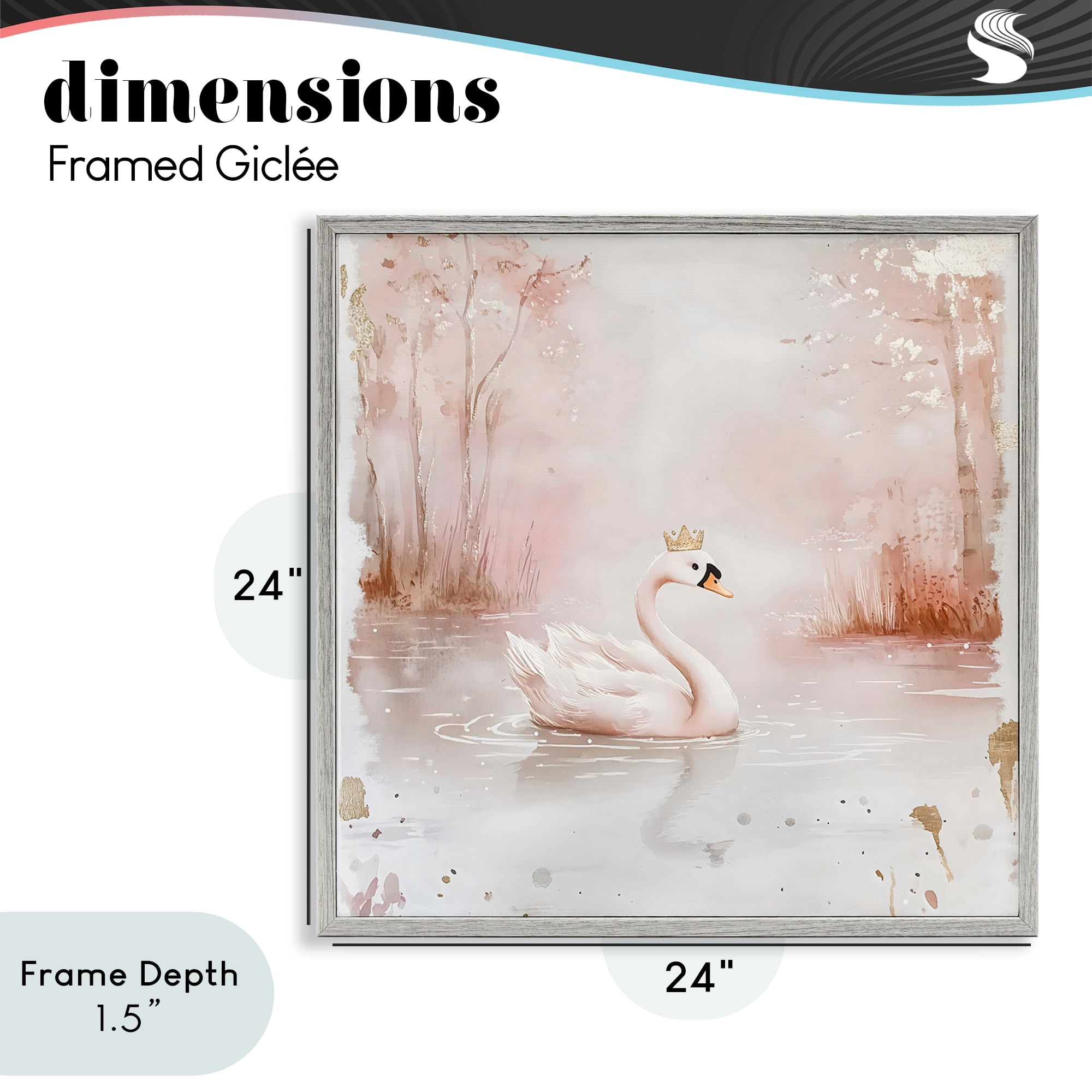 Stupell Industries Swan with Crown in Pastels Gray Framed Giclee Art, design by Creative Studio