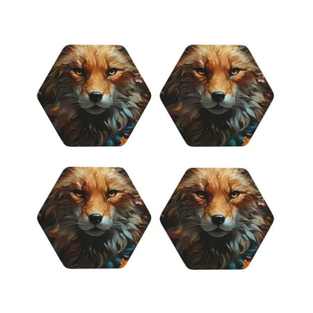 

Tideii Floral Fox for Leather Coasters 4 Pieces Anti-fouling and Anti-scalding Decorative Coasters Suitable for Restaurants Kitchens Coffee Shops-Hexagon