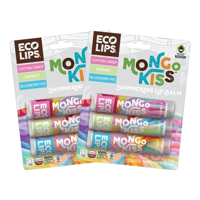 Eco Lips Bálsamos de labios brillantes Mongo Kiss (6 tubos) por Eco Lips 100 % natural con aceite or