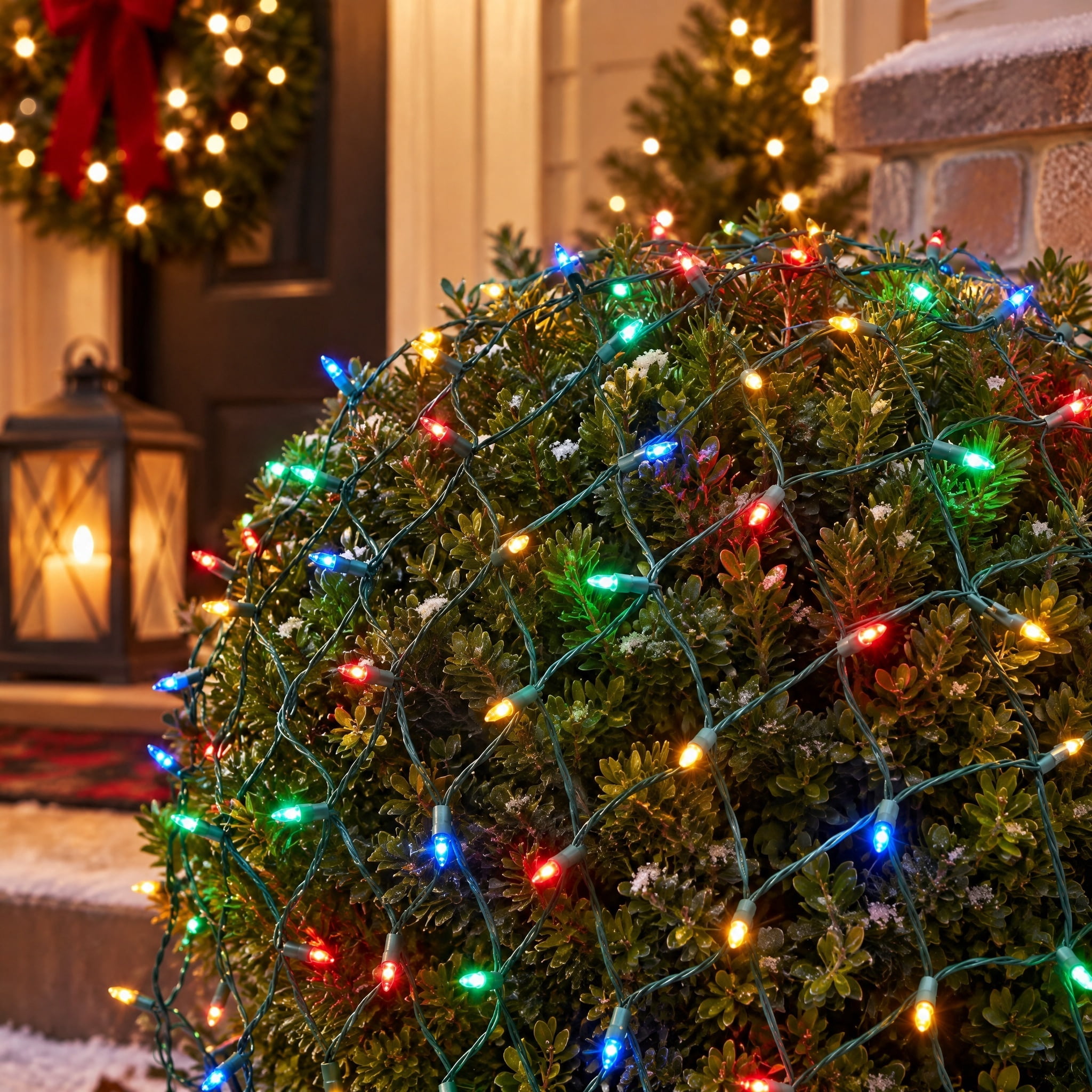 Indoor/Outdoor 200-Count LED High Density Christmas Net Lights, Multicolor, Green Wire, 4' x 4', by Holiday Time