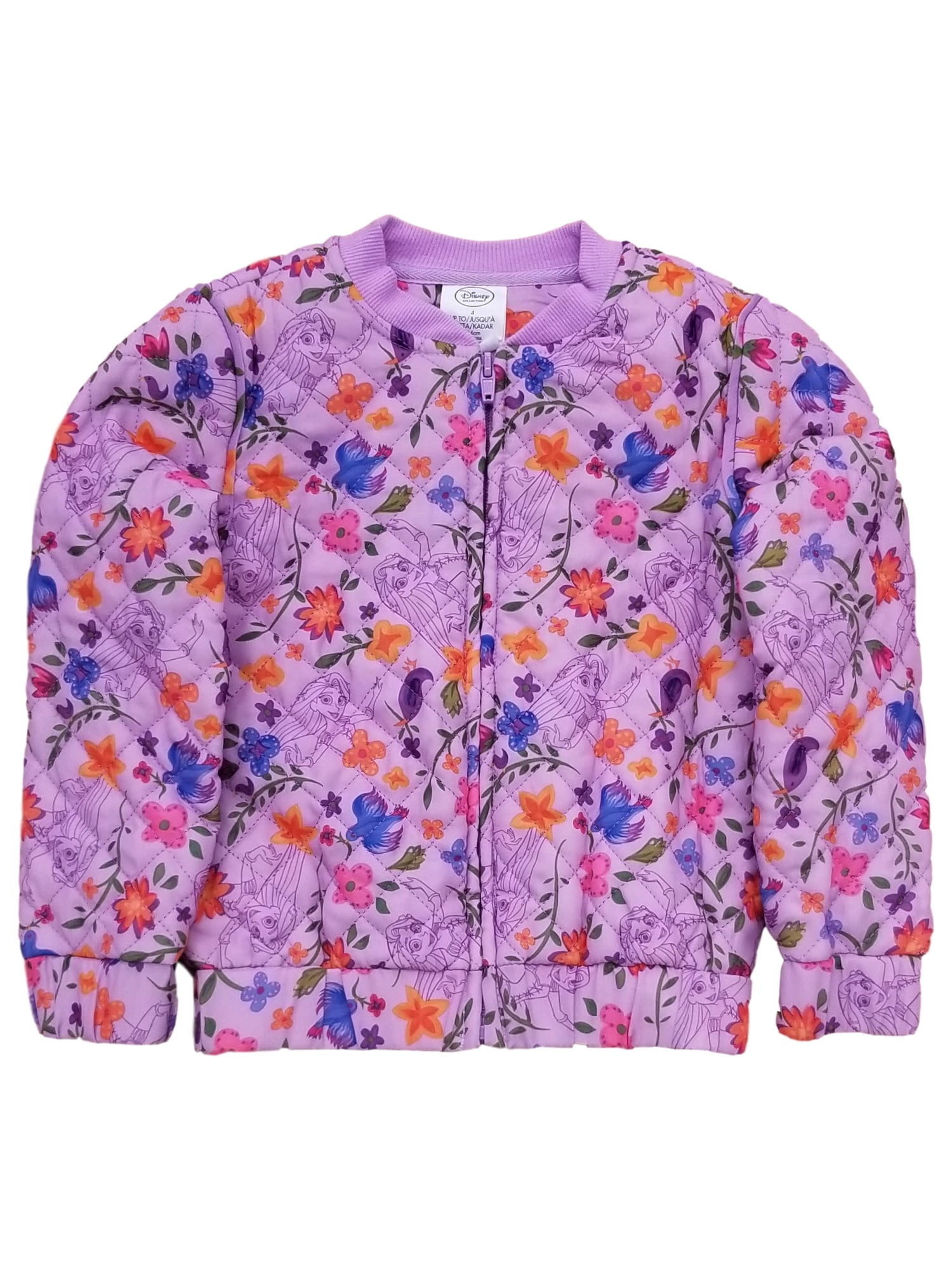 Disney Rapunzel Tangled Purple Floral Quilted Midweight Jacket Girl Size 4 NEW 