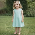 thumbnail image 2 of XQYLOS Robe d'Été Sans Manches pour Tout-Petits Filles Robes d'Été Sans Manches Col Rond Couleur Unie Coton Lin Respirant Robe Décontractée 1 à 8 Ans, 2 of 9