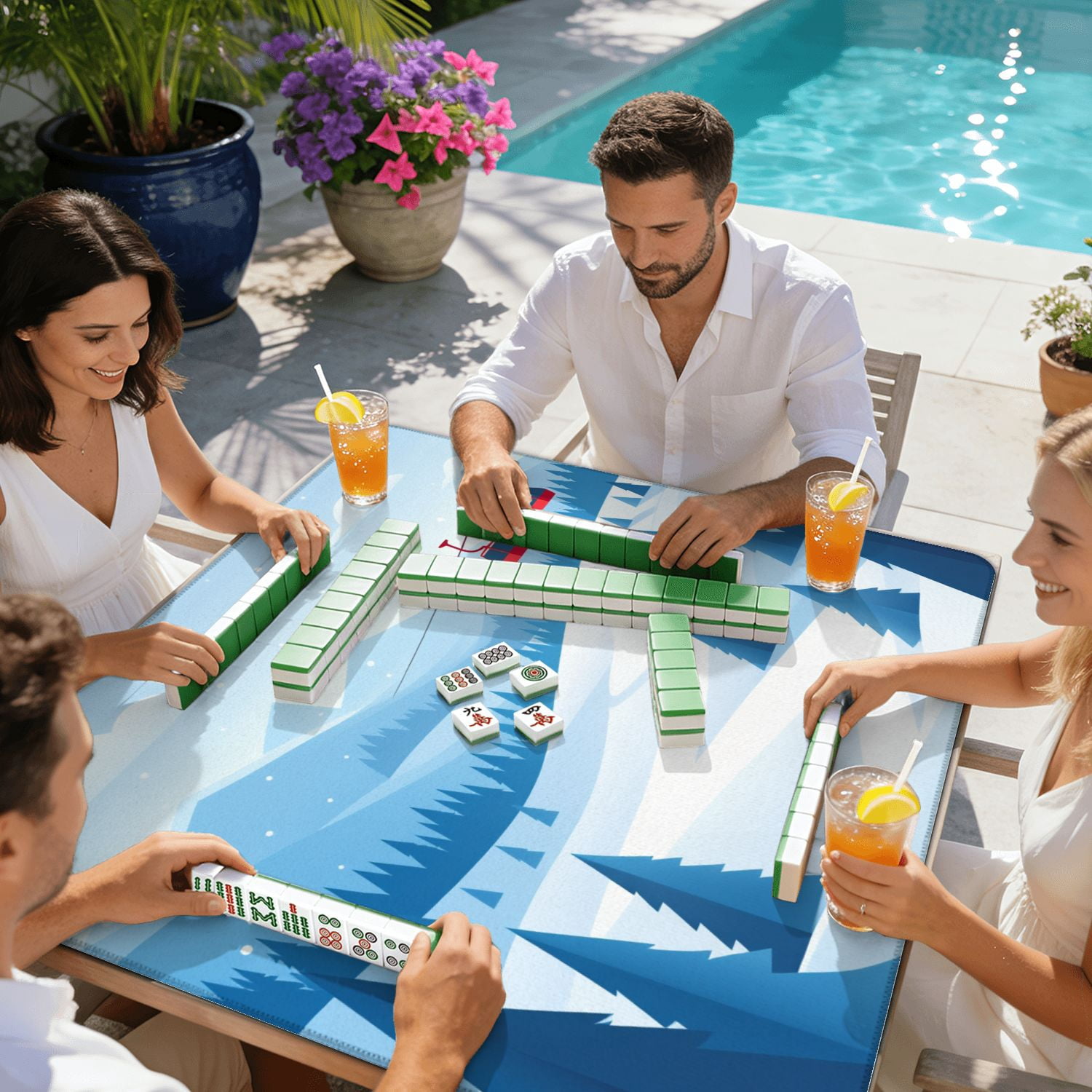 Mahjong Mat 31.5" x 31.5" Winter mountain landscape Non-Slip Noise Reduction American Mahjong Tiles Table Cover for Dominoes Poker Card Board Games Gift