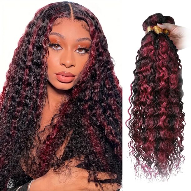 Hair Weave Vinmdonm P1B/99J, cabello humano degradado, color burdeos, 30 cm a 40 cm