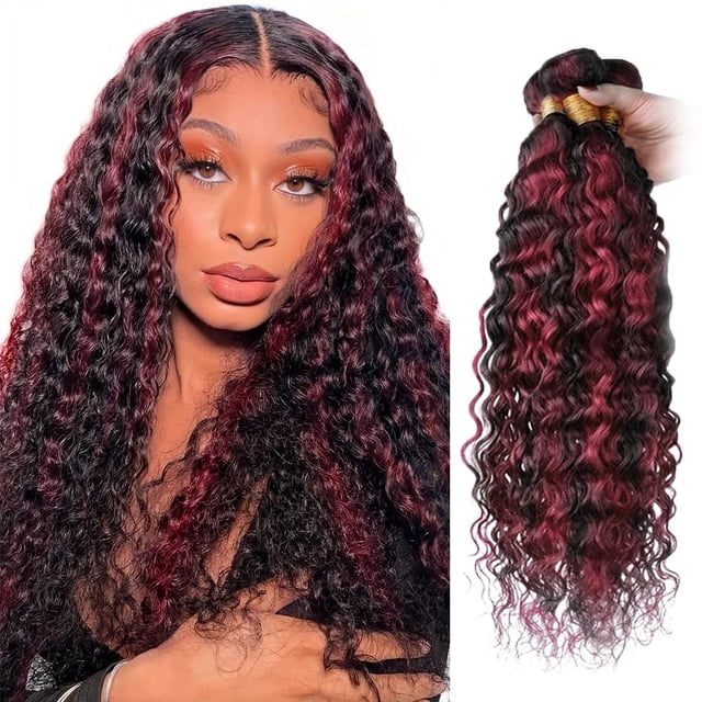 Hair Weave Vinmdonm P1B/99J, cabello humano degradado, color burdeos, 30 cm a 40 cm