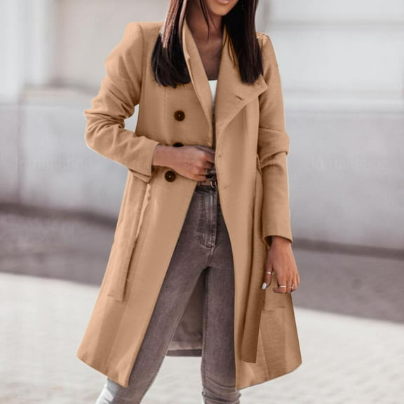 Womens Double Coat Winter Mid Long Trench Coat With Belt Tantrum Jacket Light Outdoor Jackets for Women Fuzzy Coat Jacket inside Pockets Sweater Women Jackets for Women Long Womens Thin Jacket Petite