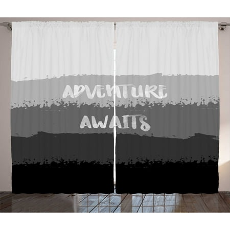 Adventure Awaits Curtains 2 Panels Set Shades Of Grey Pattern