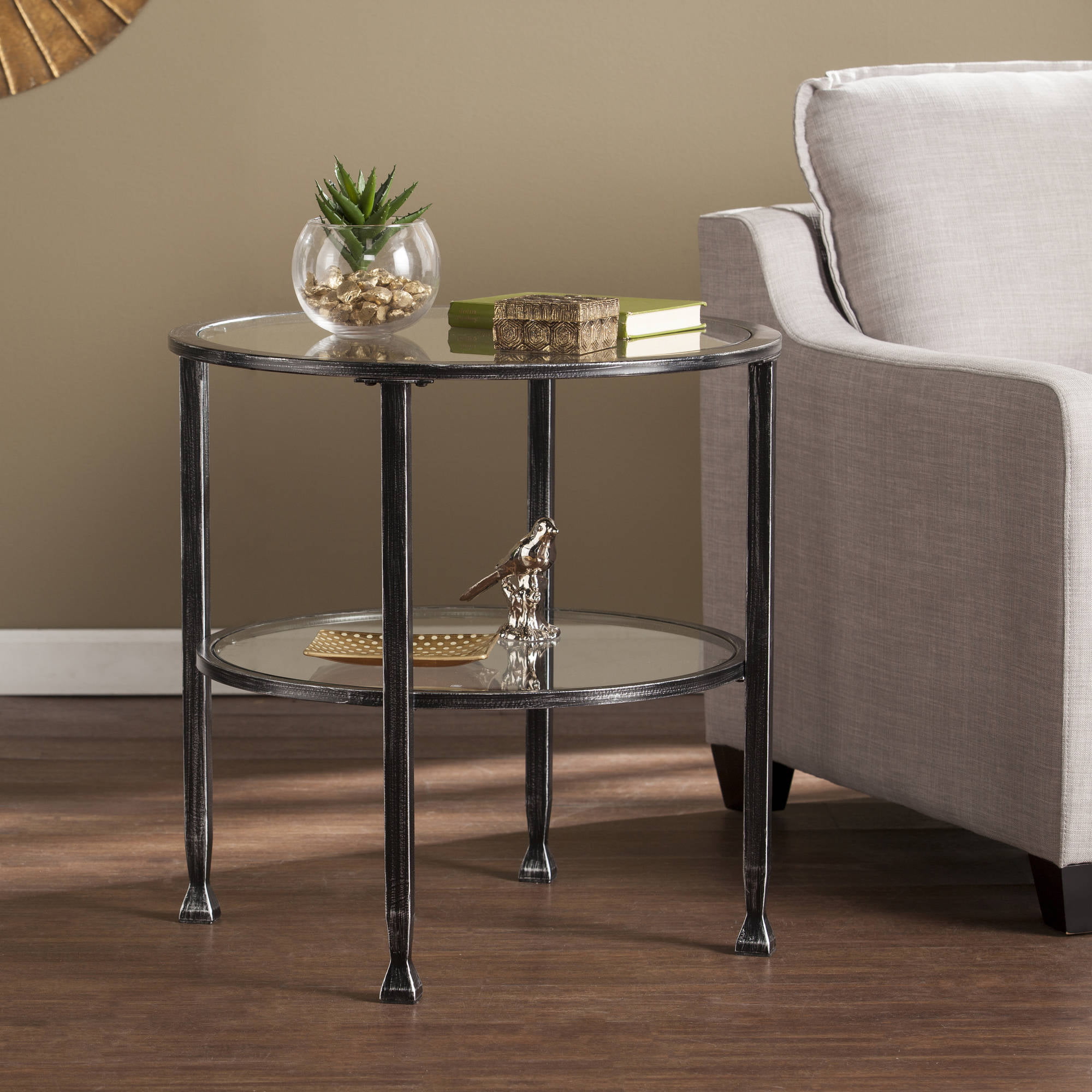 Jumpluff Metal Glass Round End Table Black