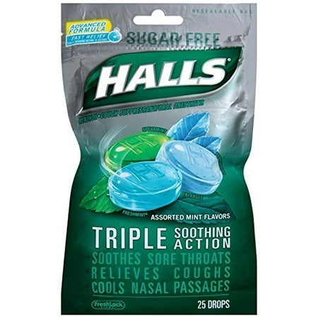 Halls Sugar Free Cough Drops, Assorted Mint, 25 Ct - Walmart.com