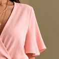 thumbnail image 4 of Morttic Women's Solid Color V-Neck Short Sleeve Laced Waist Ruffle Hem With Pockets Loose Fit Summer Beach Jumpsuit Pink，M, 4 of 6