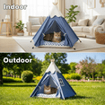 thumbnail image 3 of Blue Pet Teepee, 23.6 in / 60 cm Small Dog Tent & Cat Bed with Removable Cushion, Plush Top, Foldable Pet Tent for Indoor and Outdoor, Portable Dog House with Wooden Frame, Easy to Assemble, 3 of 8