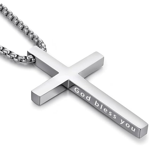 14K gold plating Cross Necklace for Men, Silver/Black/Gold/Stainless Steel Cross Pendant Necklace for Men Box Chain Circumference 27.5 Inch